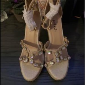JustFab Jeweled Wedged Sandal. New without Box.
